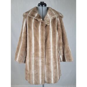 1960s Sears Faux Fur Coat w Leather Trim Women's Sz S/M
